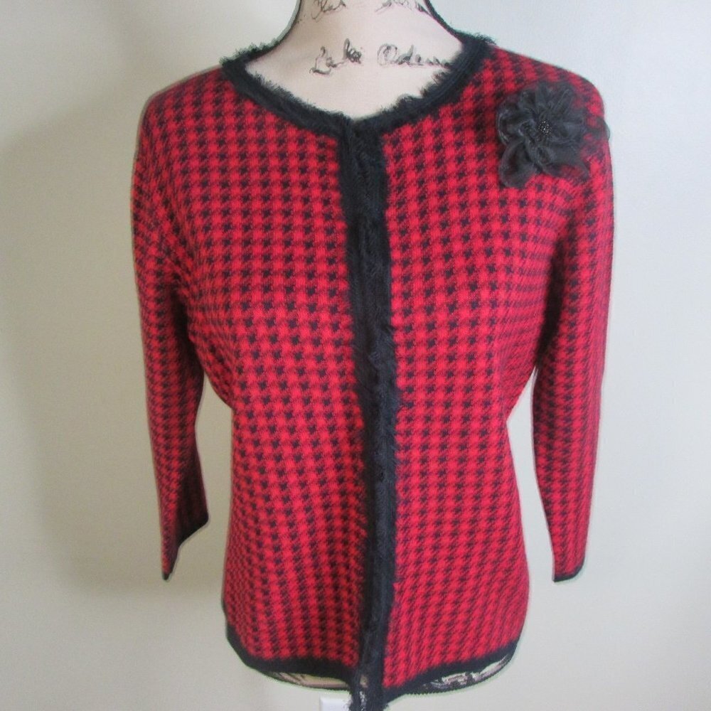 Crystal Kobe Sweater Cardigan M Houndstooth
